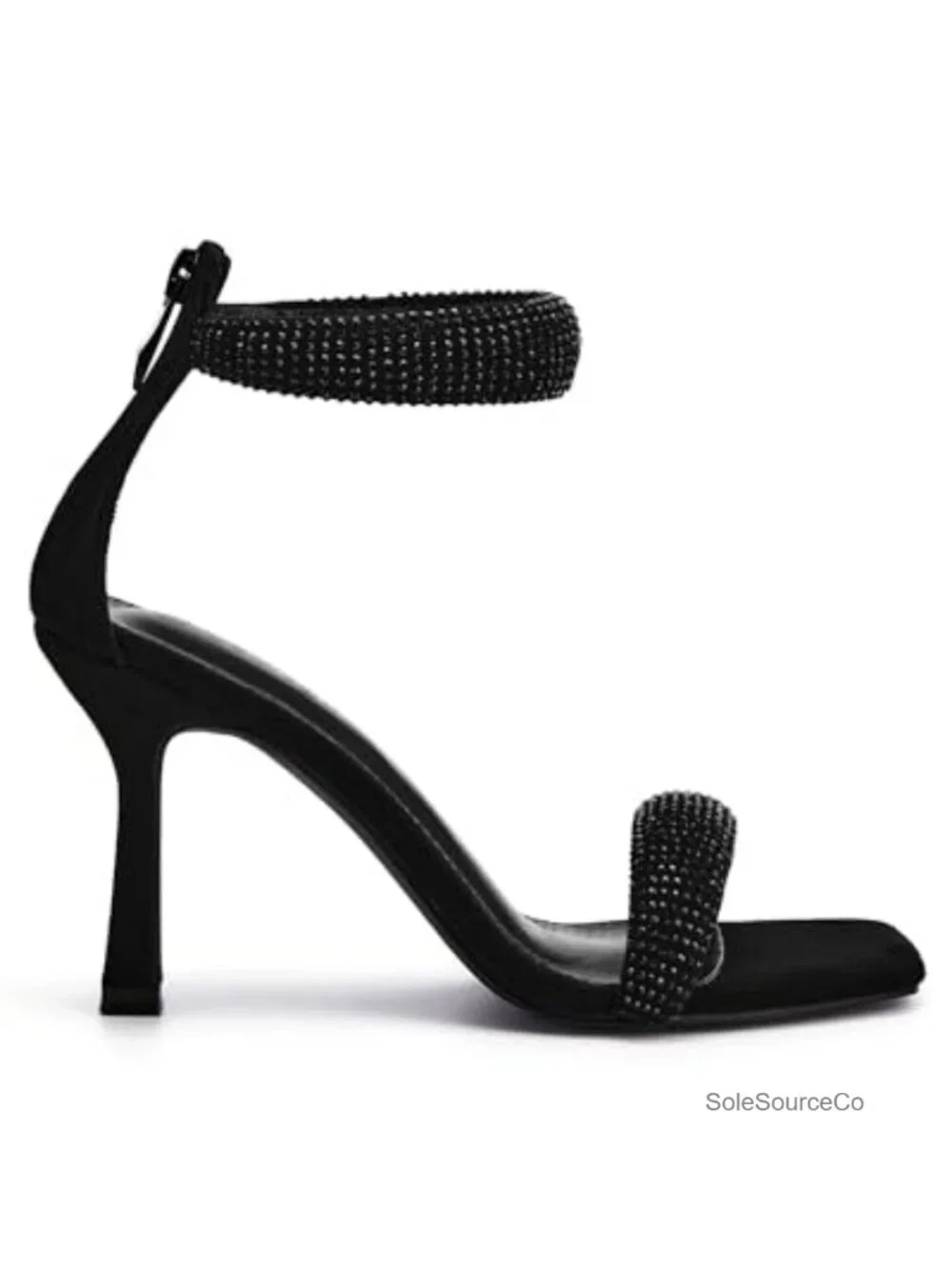 Square Toe Stiletto Heel Sandals Ankle Strap Back Zipper Dress Shoes 3.54-Inch